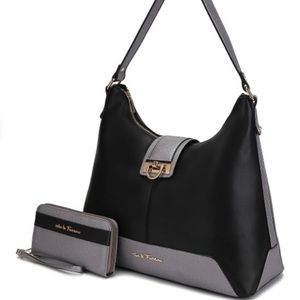 Black and Pewter Amilla Hobo and Wallet